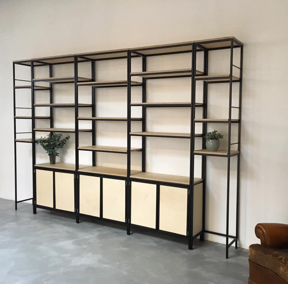 ESTANTERIA YAGO HIERRO Y MADERA ROJOSILLON LIBRERIA SALON A MEDIDA
