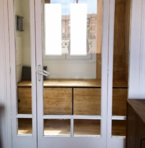 DISEÑO DE MUEBLES A MEDIDA BANCO ZAPATERO HIERRO Y MADERA SALON ROJOSILLON