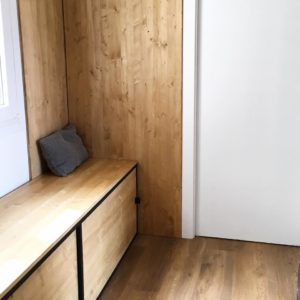 DISEÑO DE MUEBLES A MEDIDA BANCO ZAPATERO HIERRO Y MADERA SALON ROJOSILLON