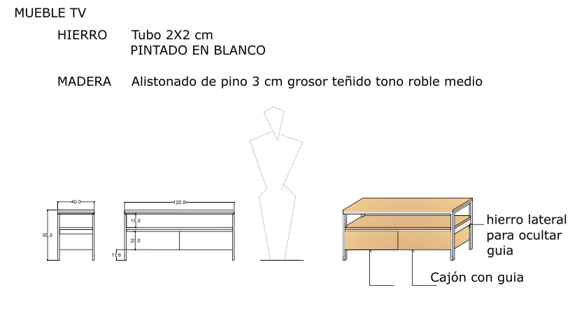 MUELBE TV A MEDIDA HIERRO Y MADERA ROJOSILLON