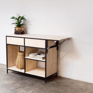 diseño de muebles a medida hierro y madera isla de cocina mesa plegable rojosillon